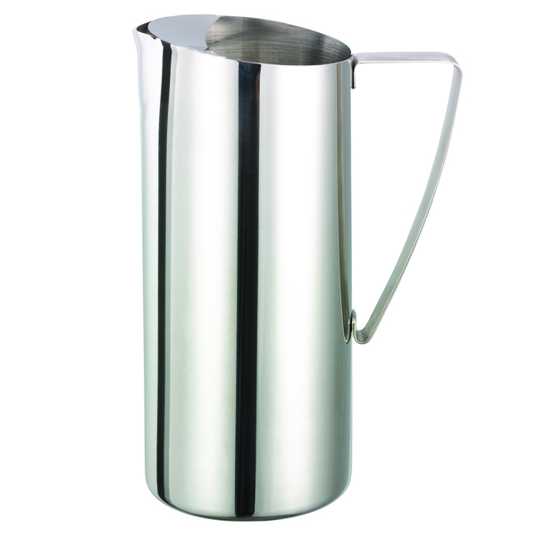 Service Ideas Slim Water Pitcher, 1.9L, Polished Stainless Steel with Ice Guard X7025